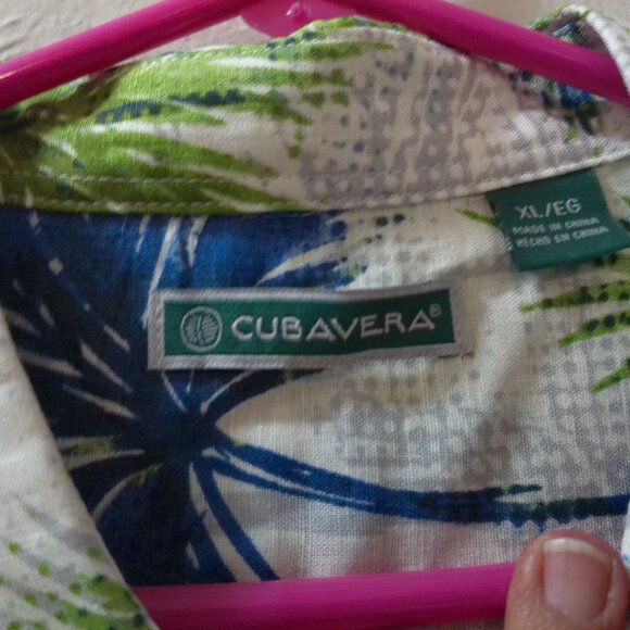 NWT Cubavera Men’s XL Tropical Palm Tree Hawaiian Button Up Shirt Blue Green - Picture 2 of 4